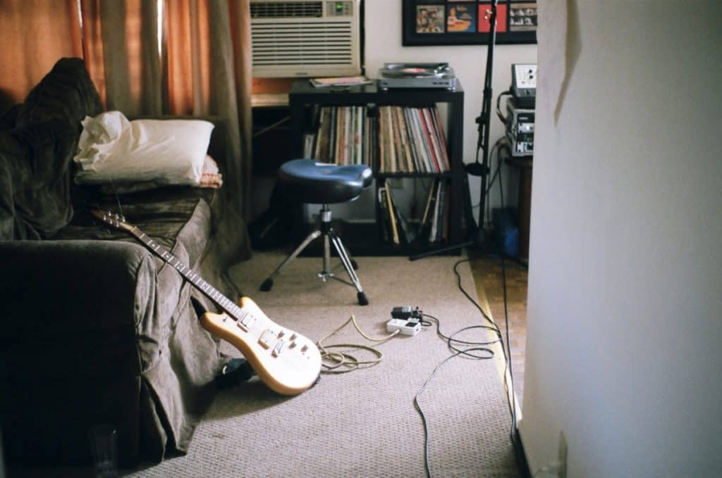 couch surfing in a host's living room