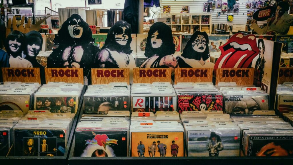 Vinyl albums in a record store