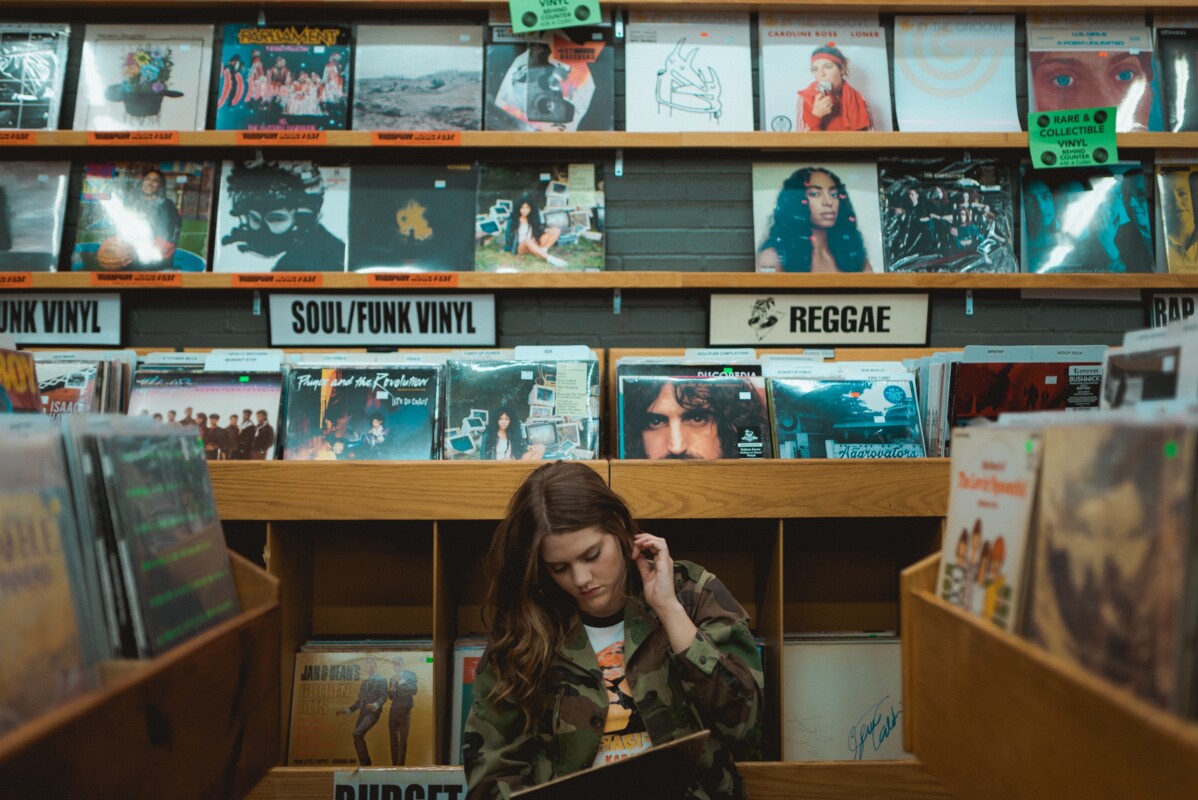 Woman in a record store