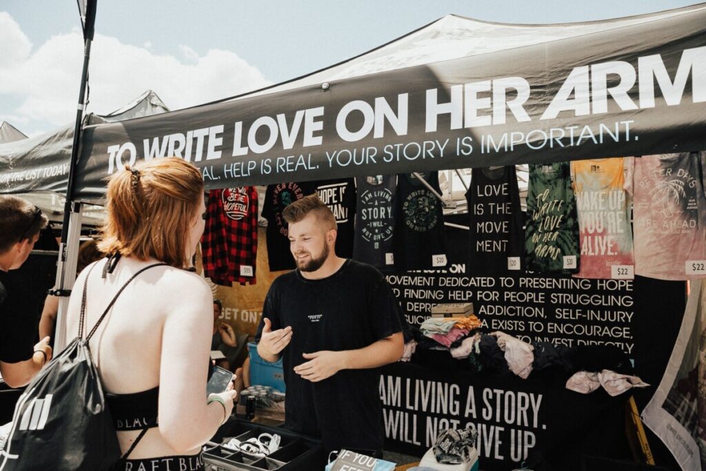 Merchandise tent for To Write Love on Her Arms
